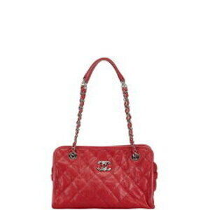 Chanel Matelasse Coco Mark Chain Shoulder Bag Caviar Leather Red